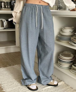 チェックストレートワイドパンツ BLUE