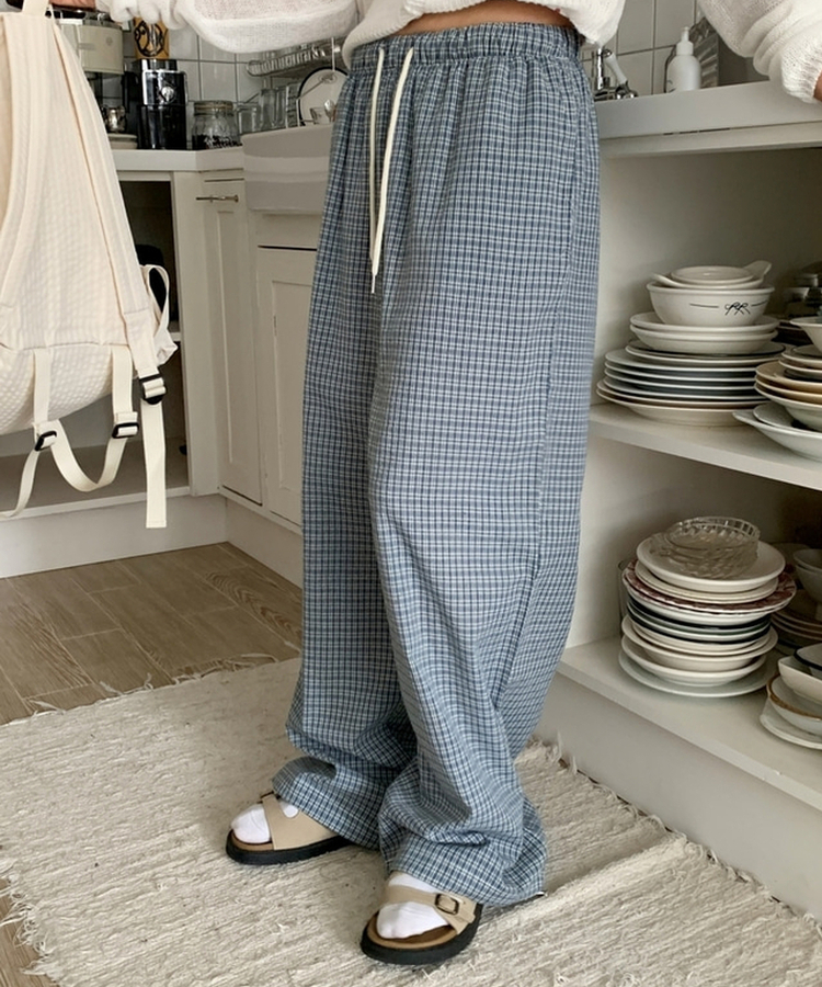 チェックストレートワイドパンツ BLUE