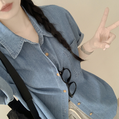 [인생청셔츠/오버핏] 생지 반팔 박시 데님셔츠 청남방 연청 진청 흑청 빅사이즈 연청