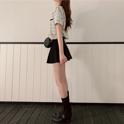ジャケット ツイードクロップ半袖ジャケット BLACK