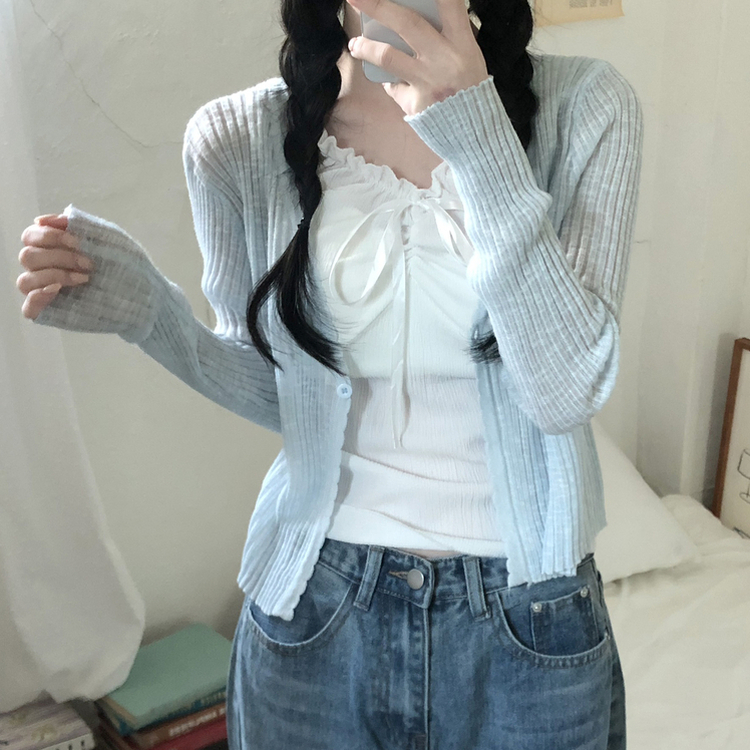 [시원하게살안타템]여리핏 썸머 골지 린넨 시스루 긴팔가디건 4color 소라