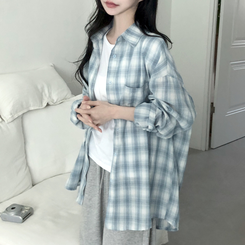 [색감보장핏이쁨]스카이 오버루즈핏 체크 셔츠 남방 소라