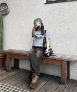 デニム ヴィンテージワイドデニムパンツ BROWN