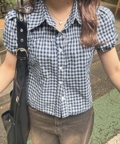 シャツ ギンガムチェック半袖シャツ NAVY