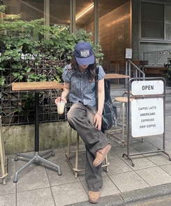 シャツ ギンガムチェック半袖シャツ NAVY