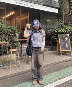 シャツ ギンガムチェック半袖シャツ NAVY