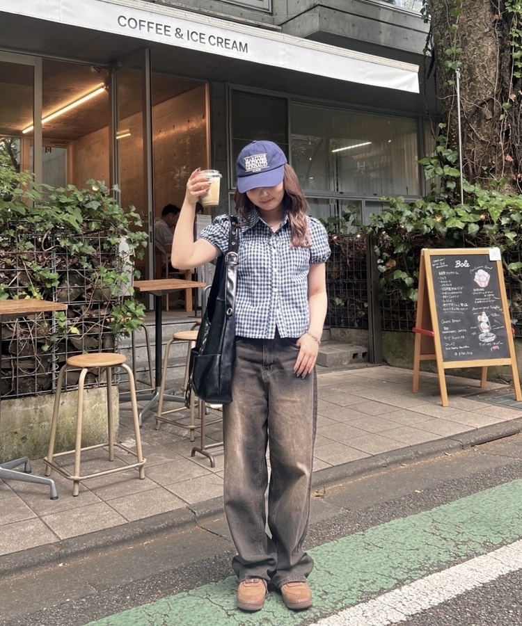 ギンガムチェック半袖シャツ NAVY