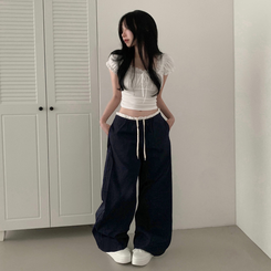 クーリングレイヤードローライズワイドパンツ NAVY