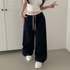 クーリングレイヤードローライズワイドパンツ NAVY