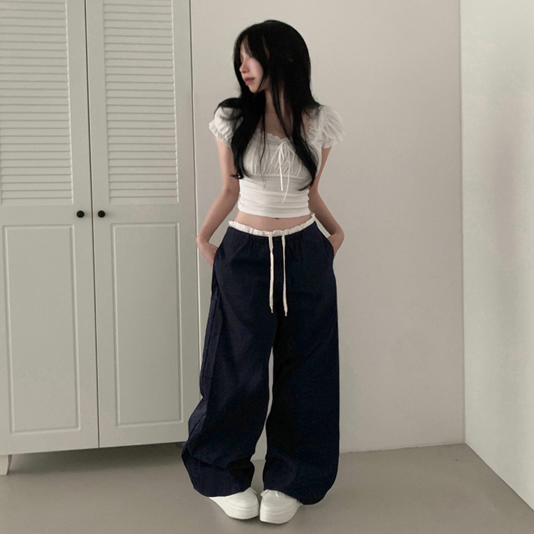クーリングレイヤードローライズワイドパンツ NAVY