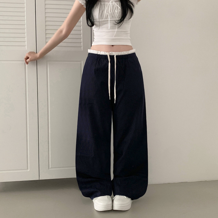 クーリングレイヤードローライズワイドパンツ NAVY