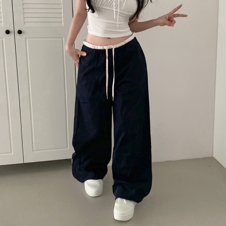 クーリングレイヤードローライズワイドパンツ NAVY