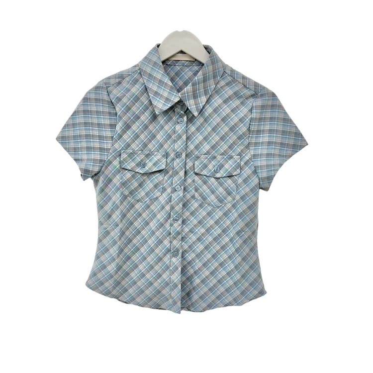 チェックスリム半袖シャツ