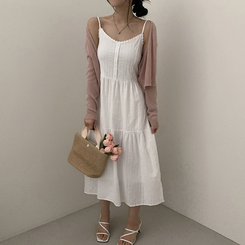 ロングワンピース フラワーティアードロングワンピース WHITE