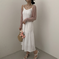 ロングワンピース フラワーティアードロングワンピース WHITE