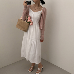 ロングワンピース フラワーティアードロングワンピース WHITE