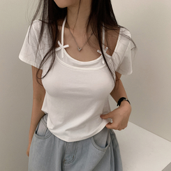 半袖Tシャツ ホルターキャミソール半袖Tシャツ(5color) IVORY