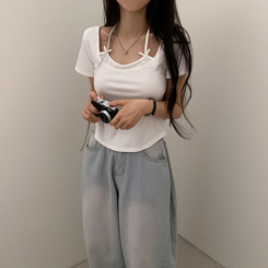 半袖Tシャツ ホルターキャミソール半袖Tシャツ(5color) IVORY