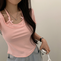 半袖Tシャツ ホルターキャミソール半袖Tシャツ(5color) PINK