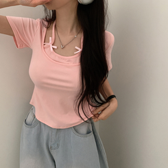 半袖Tシャツ ホルターキャミソール半袖Tシャツ(5color) PINK