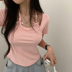 半袖Tシャツ ホルターキャミソール半袖Tシャツ(5color) PINK