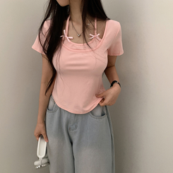 半袖Tシャツ ホルターキャミソール半袖Tシャツ(5color) PINK