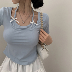半袖Tシャツ ホルターキャミソール半袖Tシャツ(5color) AQUA