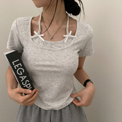 半袖Tシャツ ホルターキャミソール半袖Tシャツ(5color) GREY