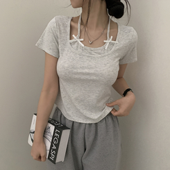 半袖Tシャツ ホルターキャミソール半袖Tシャツ(5color) GREY