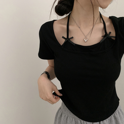 半袖Tシャツ ホルターキャミソール半袖Tシャツ(5color) BLACK