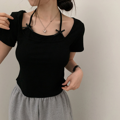 半袖Tシャツ ホルターキャミソール半袖Tシャツ(5color) BLACK