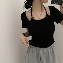 半袖Tシャツ ホルターキャミソール半袖Tシャツ(5color) BLACK