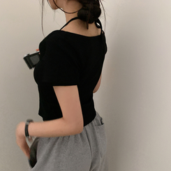 半袖Tシャツ ホルターキャミソール半袖Tシャツ(5color) BLACK
