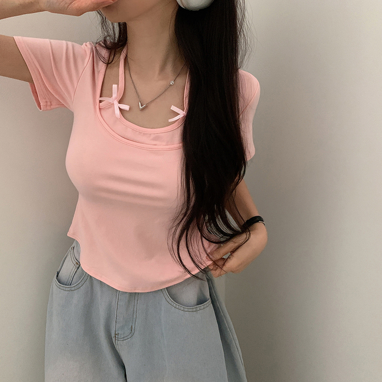 ホルターキャミソール半袖Tシャツ(5color) PINK