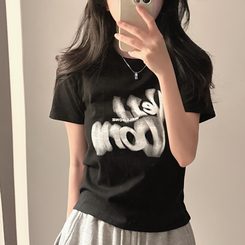 半袖Tシャツ レタリング半袖Tシャツ BLACK
