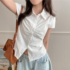 シャツ シャーリングストライプ半袖シャツ(5color) WHITE