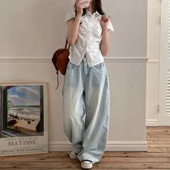 シャツ シャーリングストライプ半袖シャツ(5color) WHITE