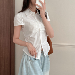 シャツ シャーリングストライプ半袖シャツ(5color) WHITE