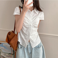シャツ シャーリングストライプ半袖シャツ(5color) WHITE