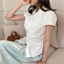 シャツ シャーリングストライプ半袖シャツ(5color) WHITE