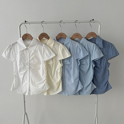 シャツ シャーリングストライプ半袖シャツ(5color)