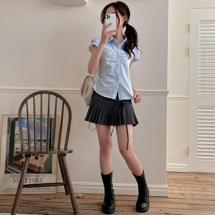 シャーリングストライプ半袖シャツ(5color) SKY BLUE