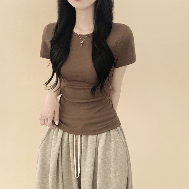 サイドシャーリングスリムフィット半袖Tシャツ COCOA