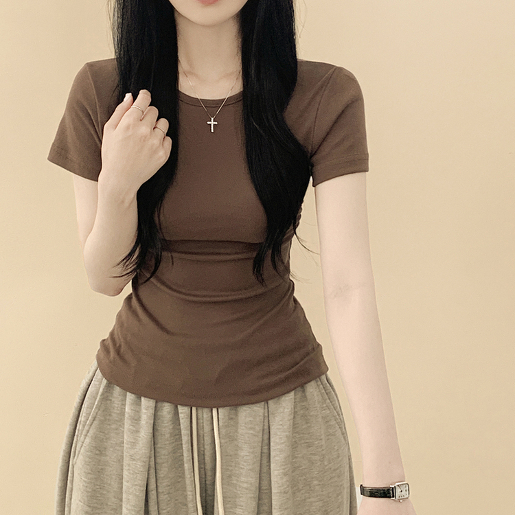 サイドシャーリングスリムフィット半袖Tシャツ COCOA