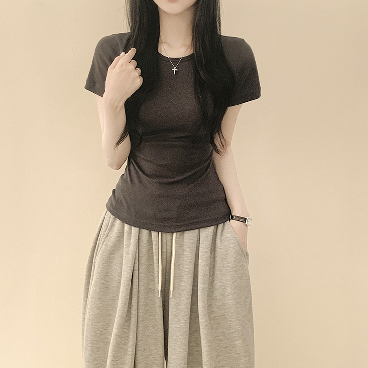 サイドシャーリングスリムフィット半袖Tシャツ CHARCOAL