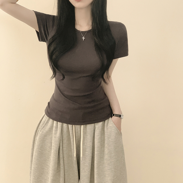 サイドシャーリングスリムフィット半袖Tシャツ CHARCOAL