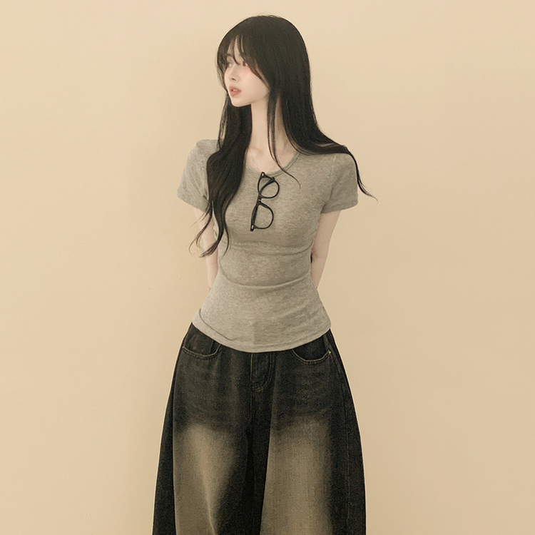 サイドシャーリングスリムフィット半袖Tシャツ MELANGE