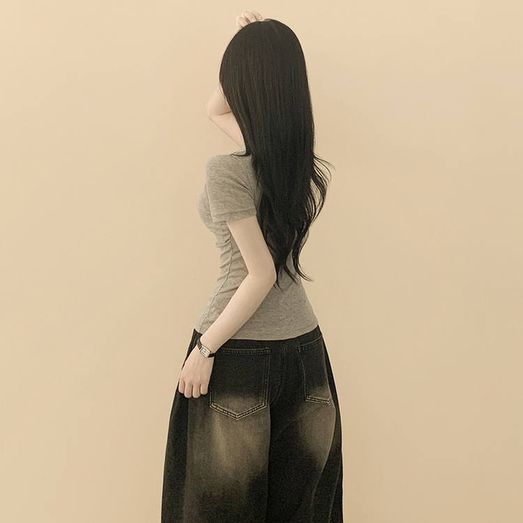 サイドシャーリングスリムフィット半袖Tシャツ MELANGE