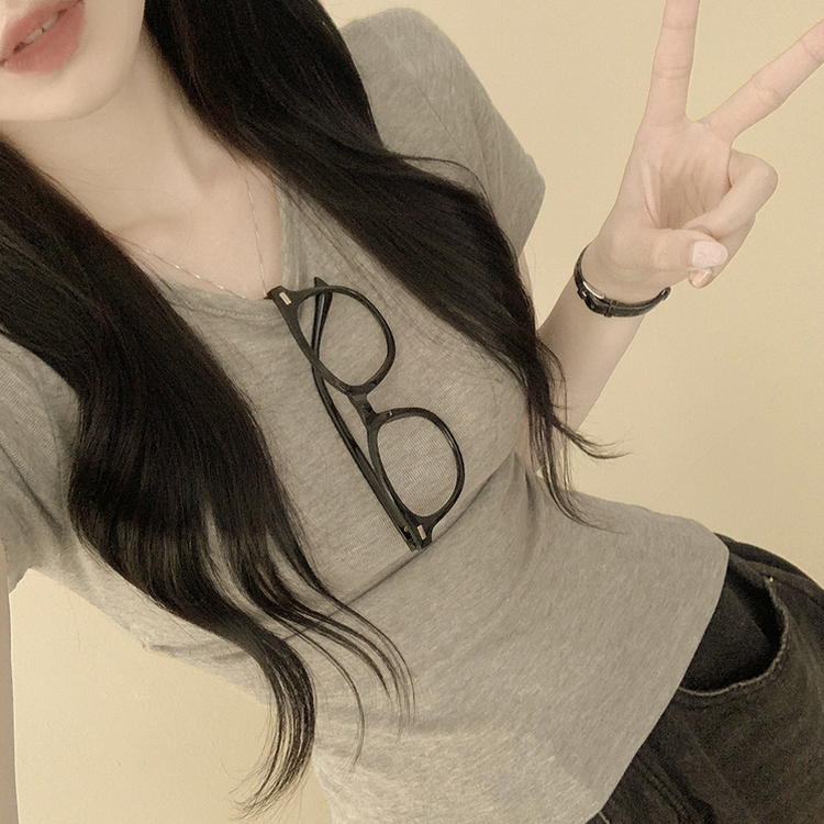 サイドシャーリングスリムフィット半袖Tシャツ MELANGE