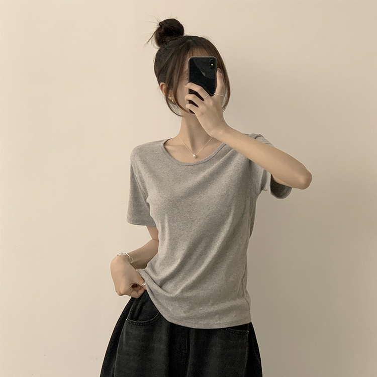ラウンドベーシック半袖Tシャツ(6color) GREY